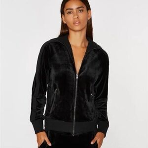 Pam & Gela Womens Velour  Mock Neck Jacket Black S Athleisure Sporty Chic NWT